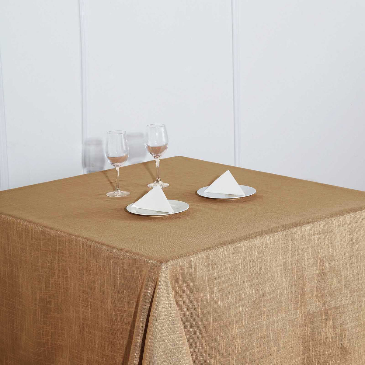 Natural Slubby Textured Linen Square Table Overlay, Wrinkle Resistant Polyester Tablecloth Topper 72"x72"