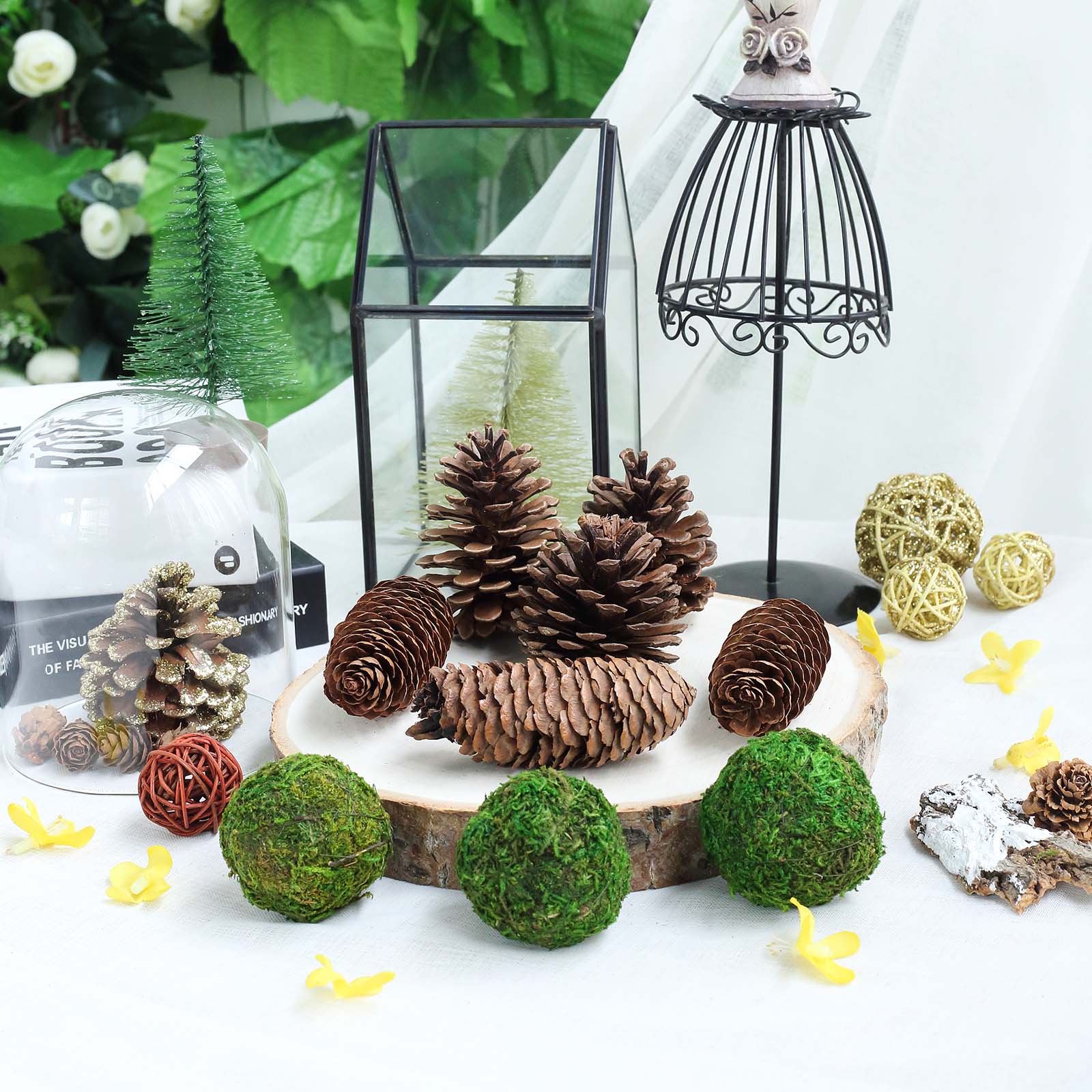 9 Pack Natural Pine Cones And Moss Balls Assorted Potpourri Vase