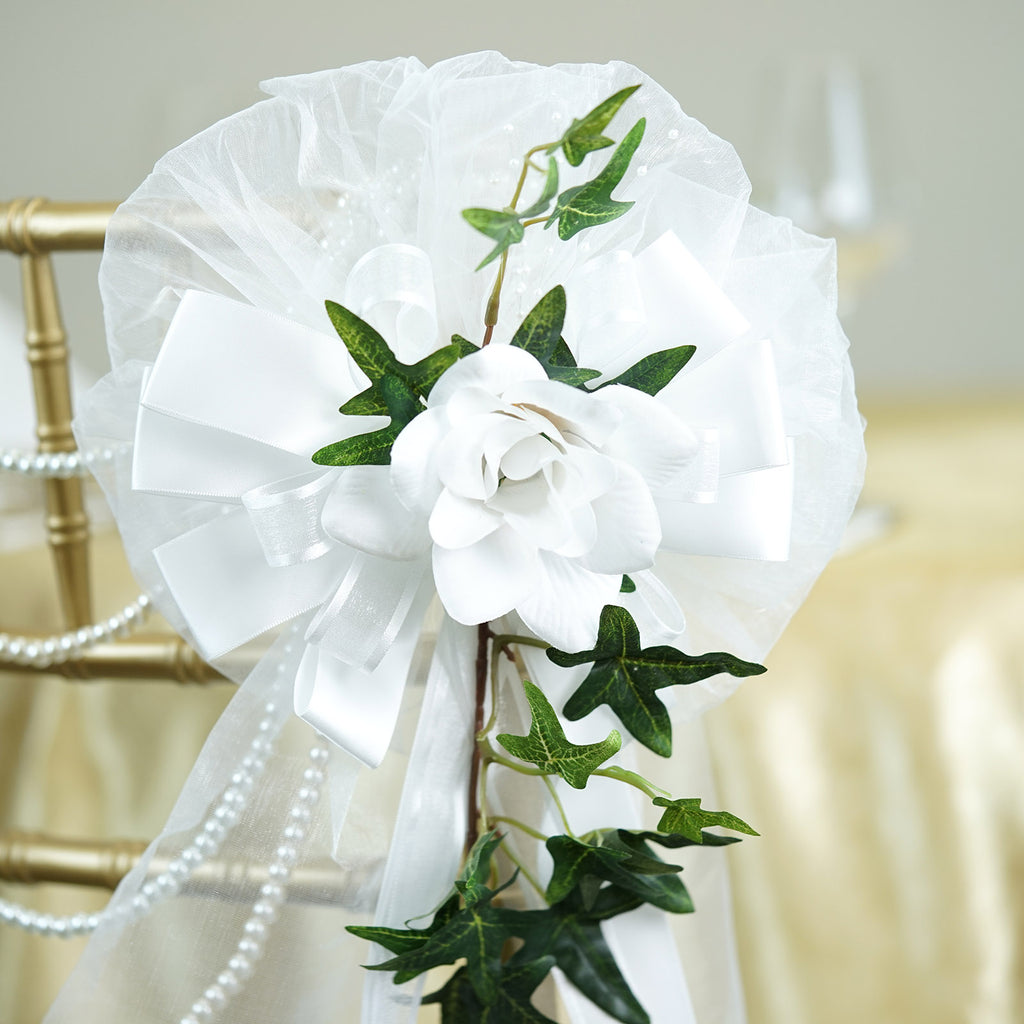24 Satin Ribbon With Pearl Spray Accented Roses On English Ivy Pew