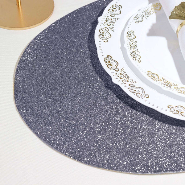 6 Pack Non-Slip Table Placemats, Round Faux Leather Placemats With Glitter