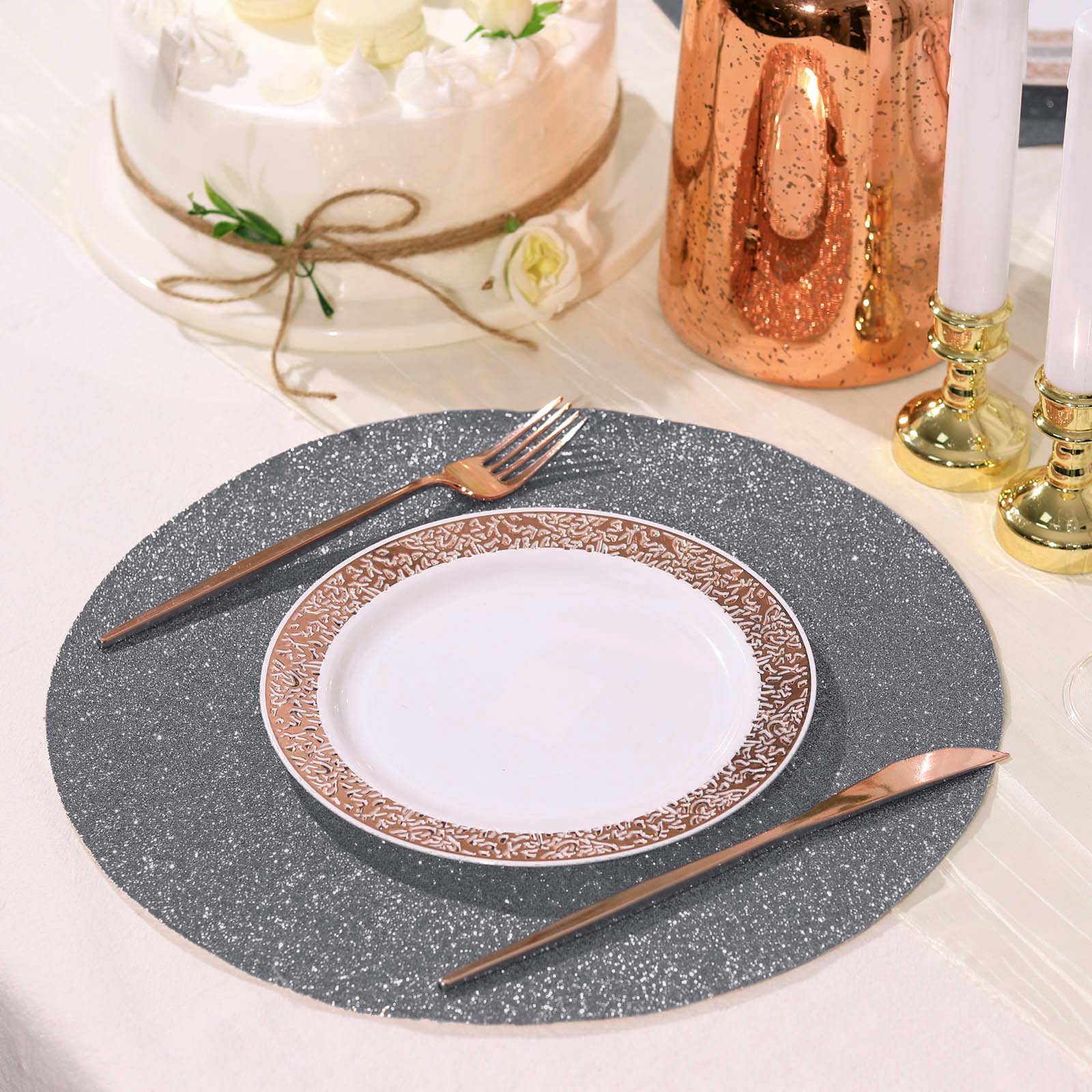 6 Pack Non-Slip Table Placemats, Round Faux Leather Placemats With Glitter