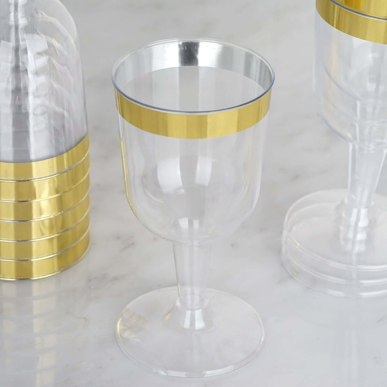 Efavormart 6 Pack 9 oz Clear Disposable Stemless Champagne Flutes with Gold  RIM Cylinder Glass