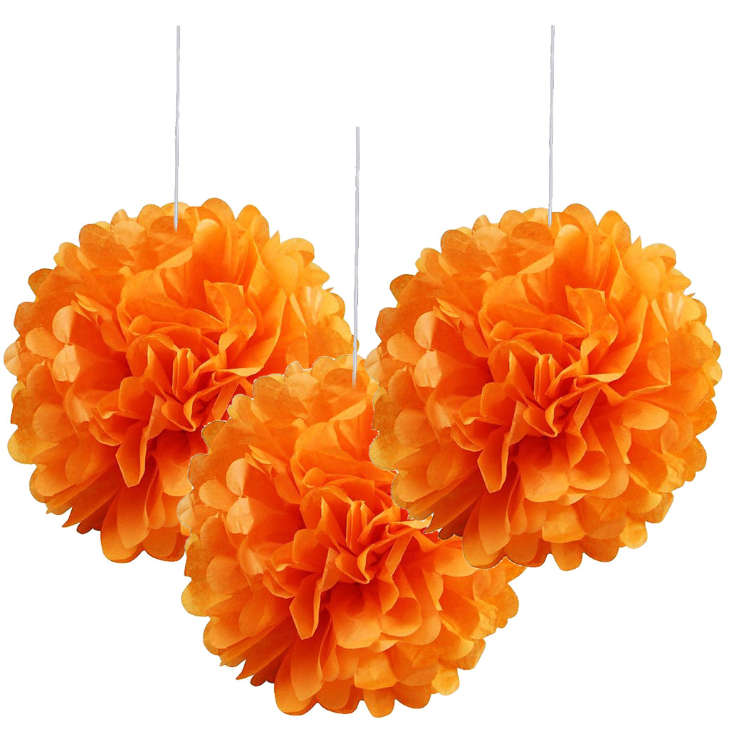 6 6" Orange Tissue Fluffy Pom Pom Flower |