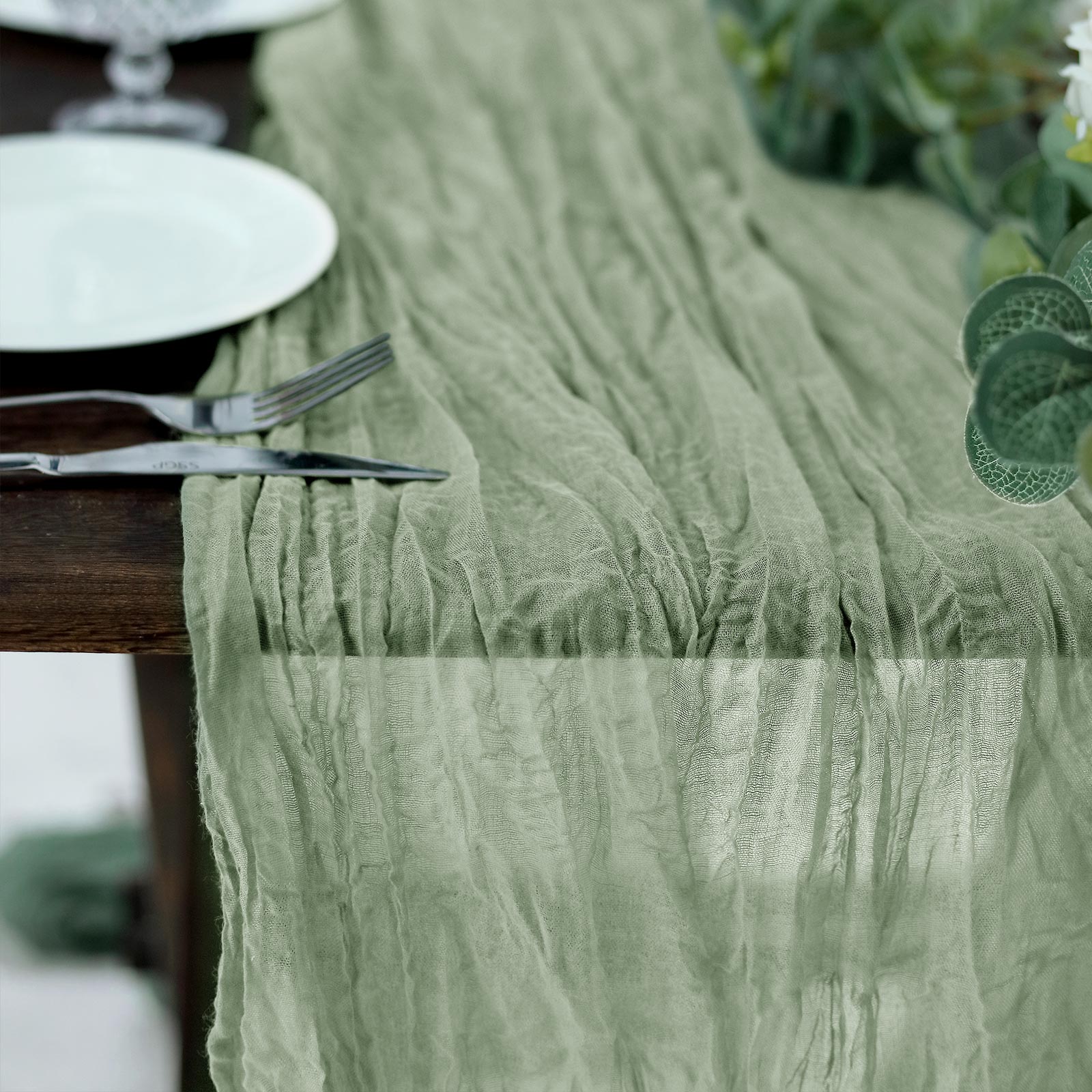 10ft Olive Green Cheesecloth Table Runner