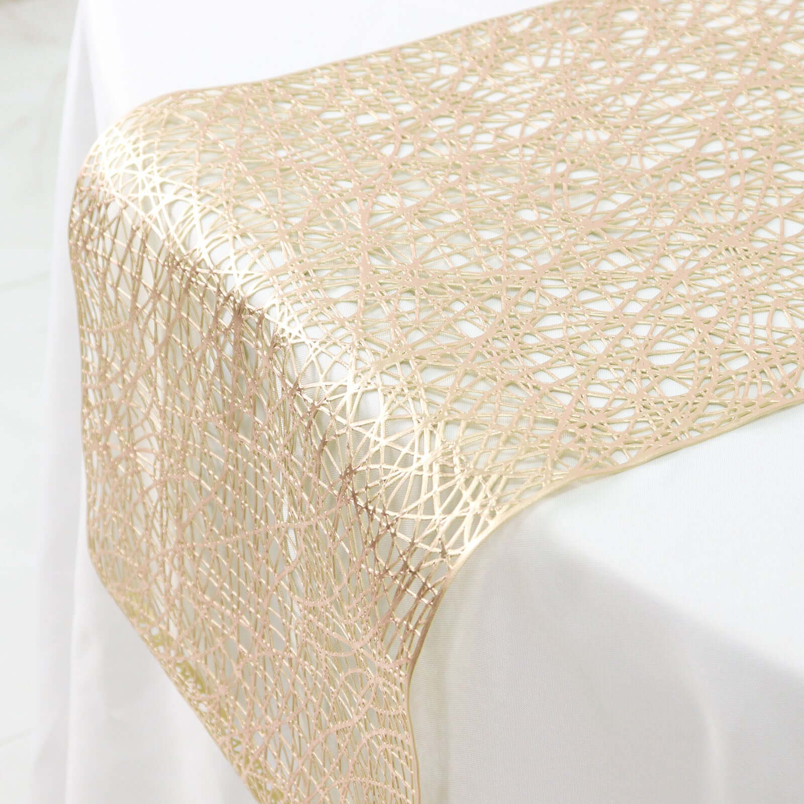 13"x6ft Metallic Gold Plastic Woven Vinyl Table Runner efavormart