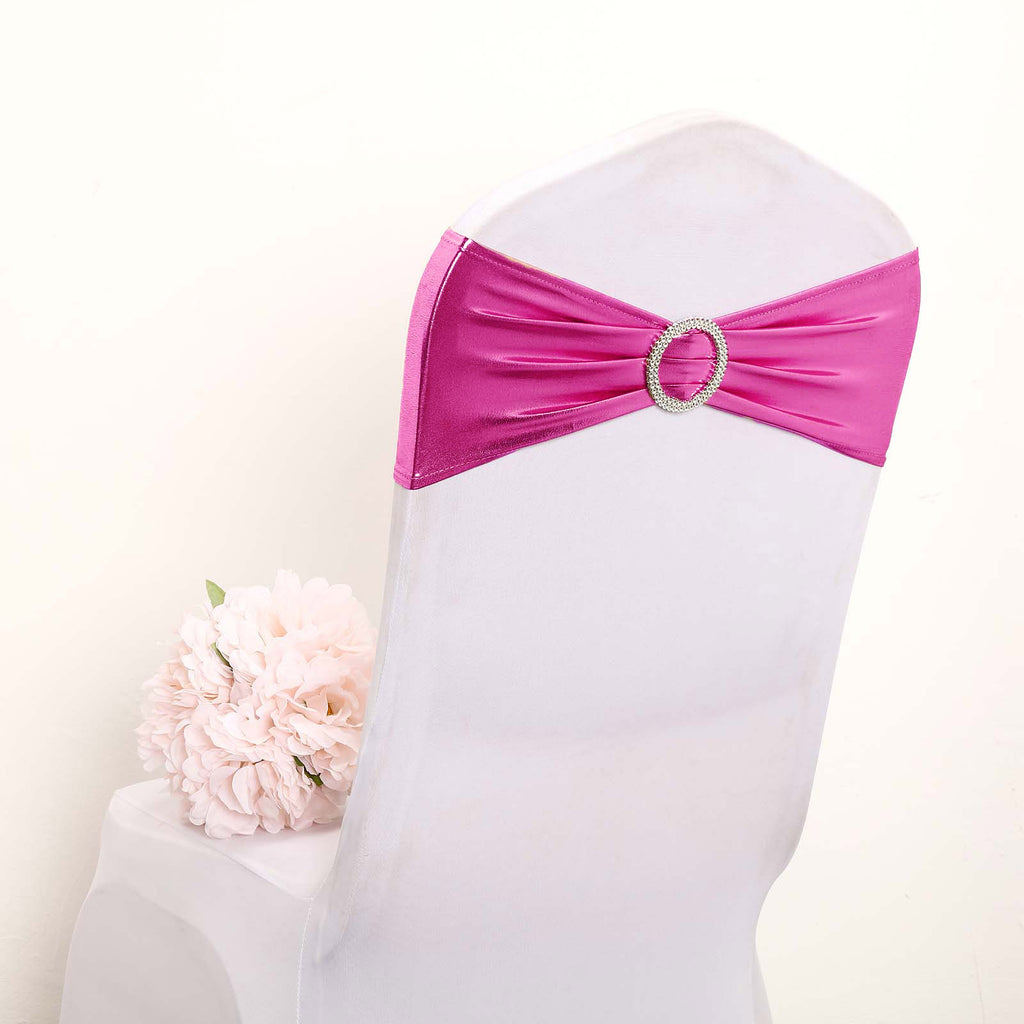 5 pack Metallic Fuchsia Spandex Chair Sashes With Attached Round ...