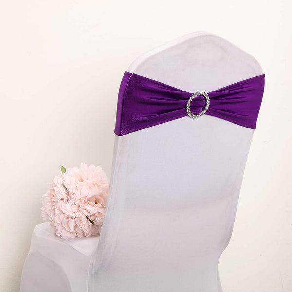 5 pack Metallic Purple Spandex Chair Sashes With Attached Round Diamond ...