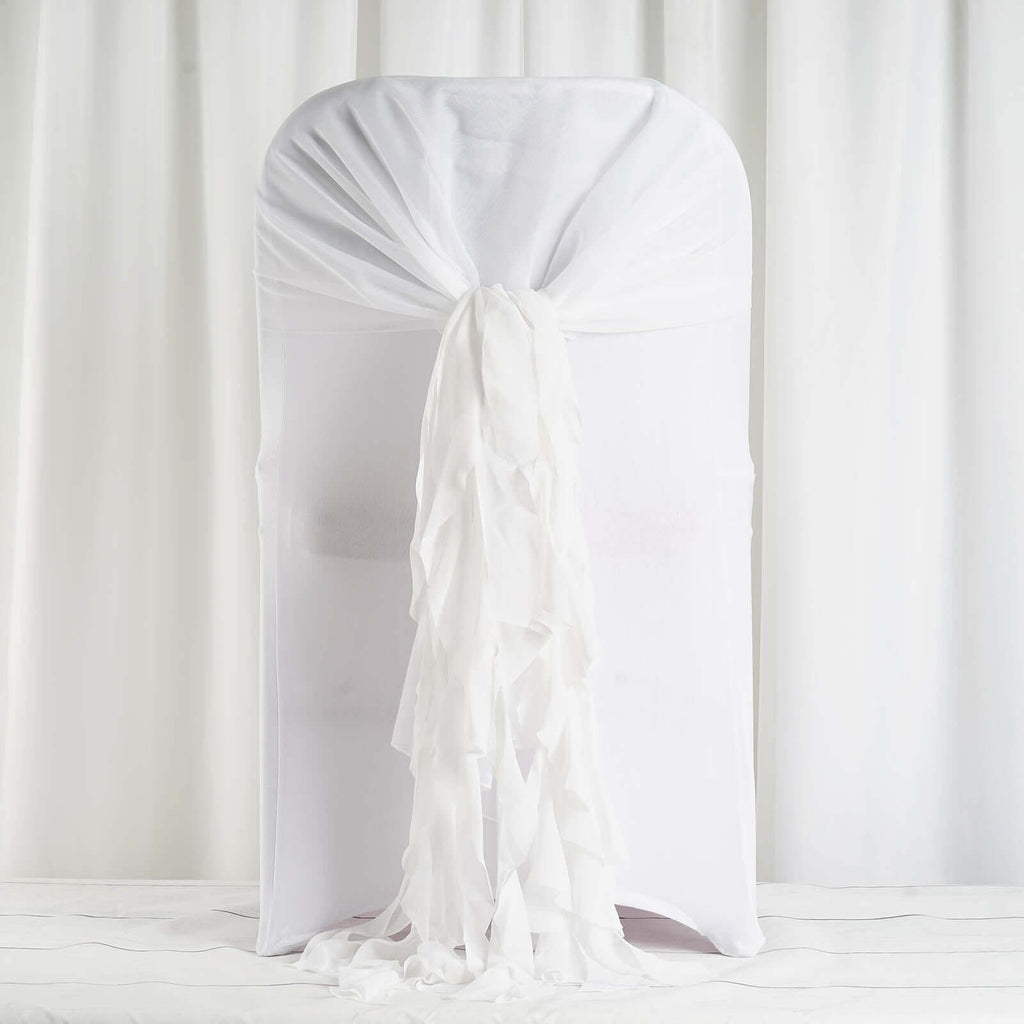 1 Set White Premium Designer Curly Willow Chiffon Chair Sashes