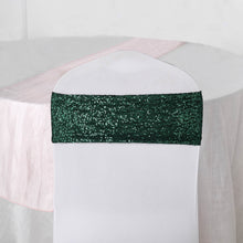 5 Pack | Hunter Emerald Green Sequin Spandex Chair Sashes | 6"x15"