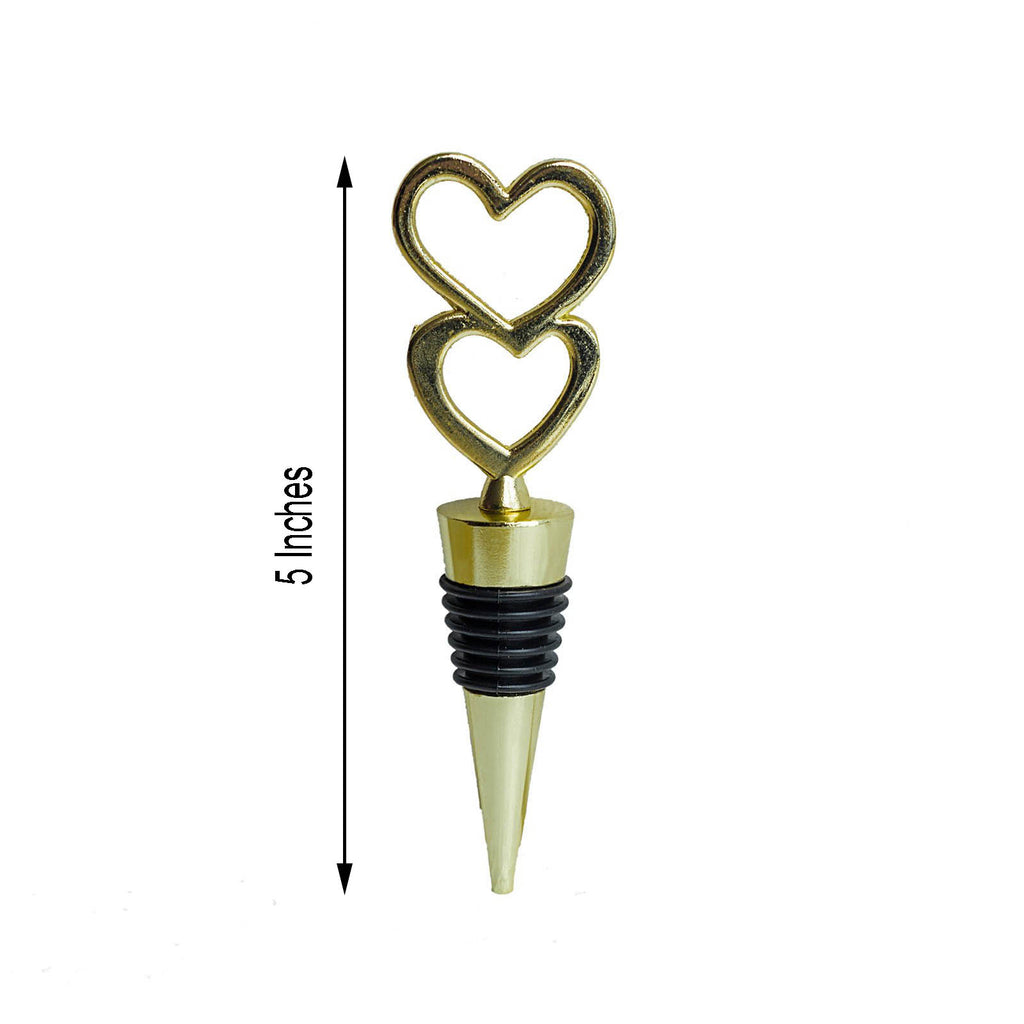 Gold Metal Double Heart Wine Bottle Stopper Wedding Favor With