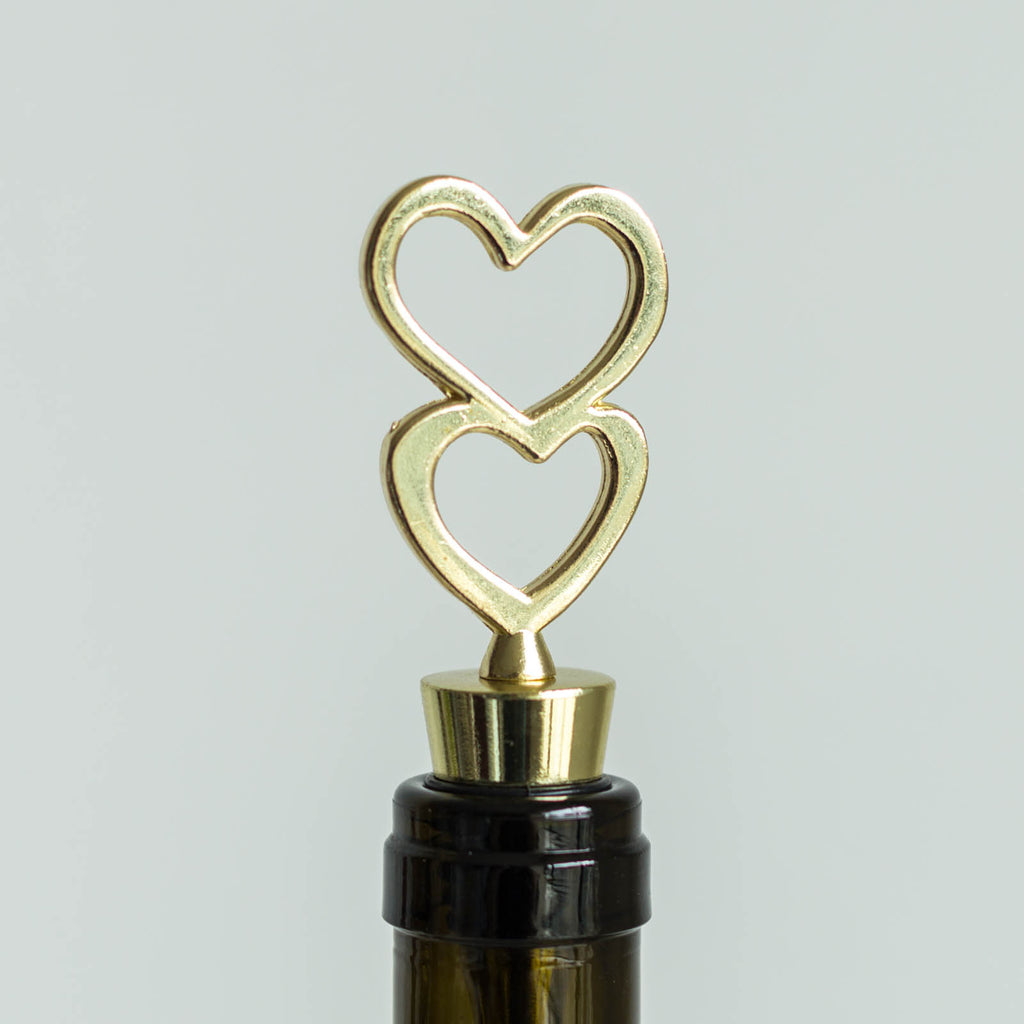 Gold Metal Double Heart Wine Bottle Stopper Wedding Favor With