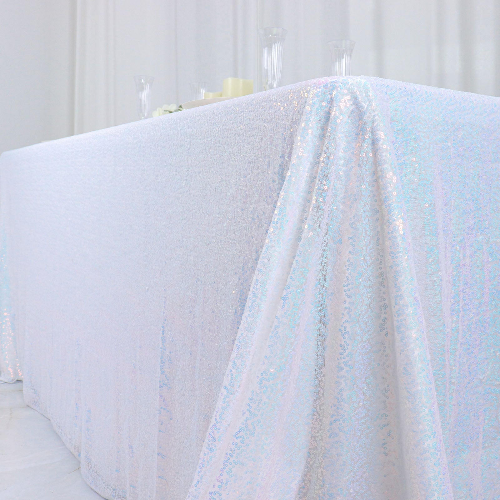 Iridescent Blue Premium Sequin Rectangle Tablecloth | eFavorMart