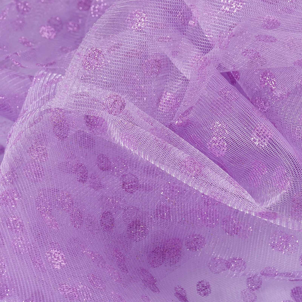 Glittered Polka Dot Tulle Fabric - Lavender - 54 x 15 Yards | eFavormart