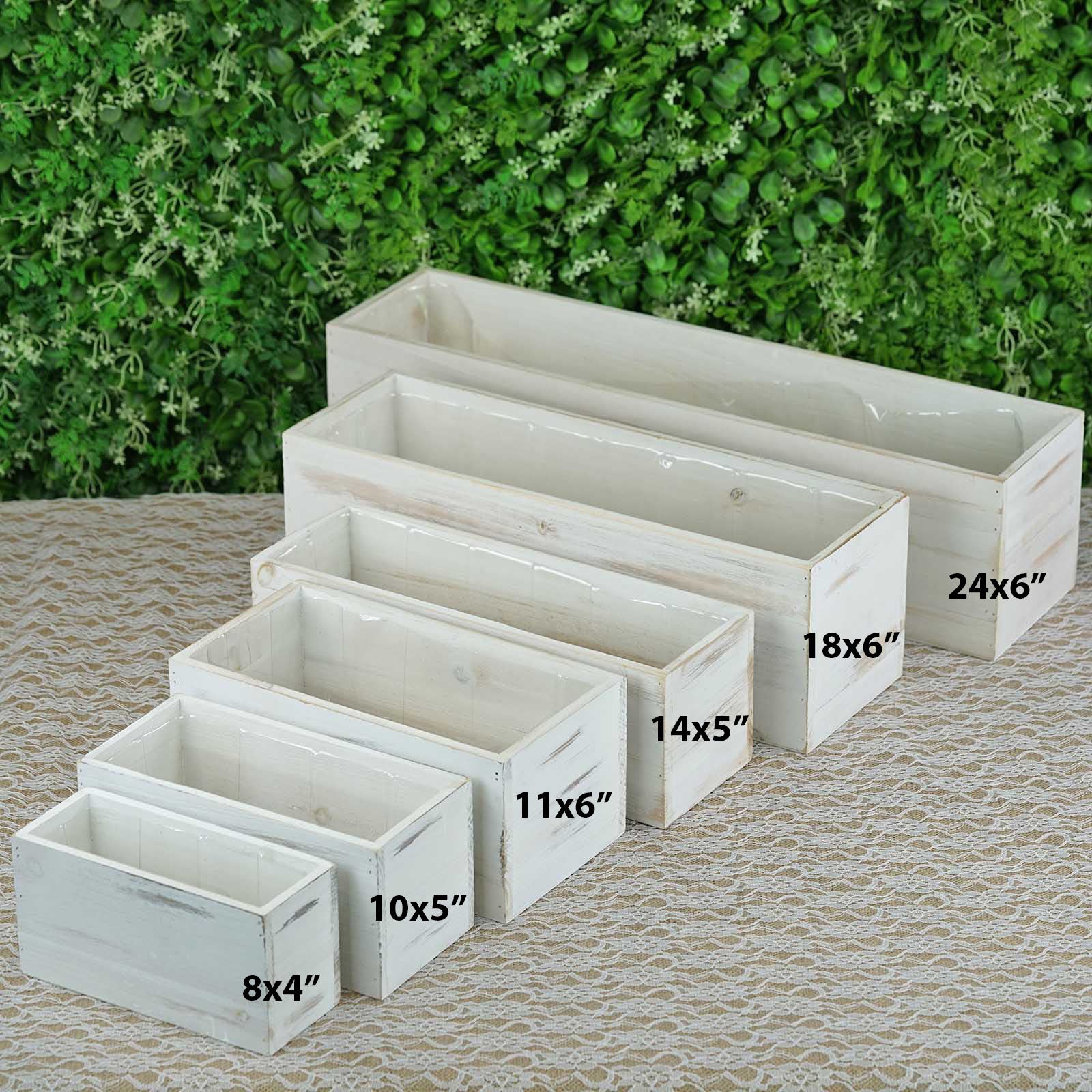 4 Pack | 10x5'' Whitewash Rectangular Wood Planter Box Set 