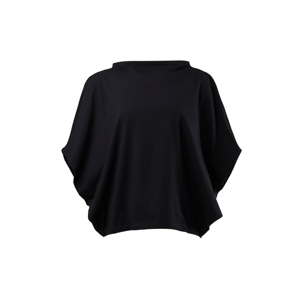 a black boxy t-shirt that can be draped many ways