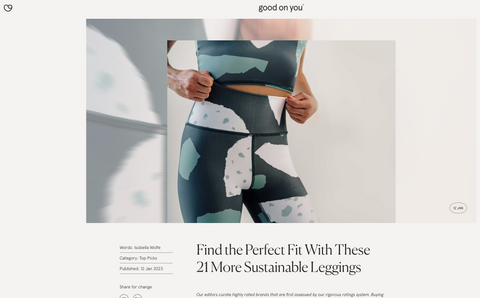 Find the Perfect Fit With These 21 More Sustainable Leggings. image of a women wearing green and white leggings. Good on you Image