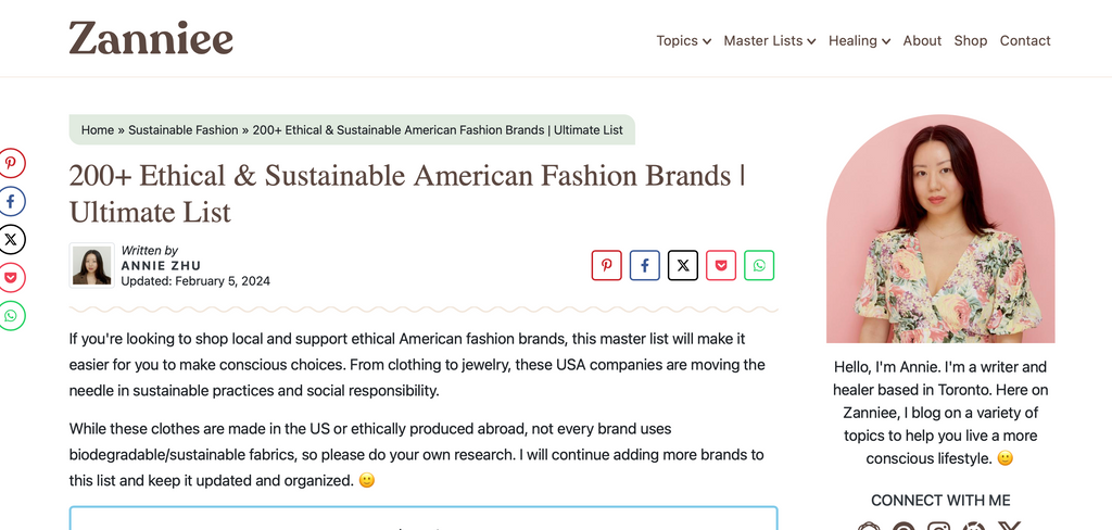 Zanniee 200 ethical fashion brands in American