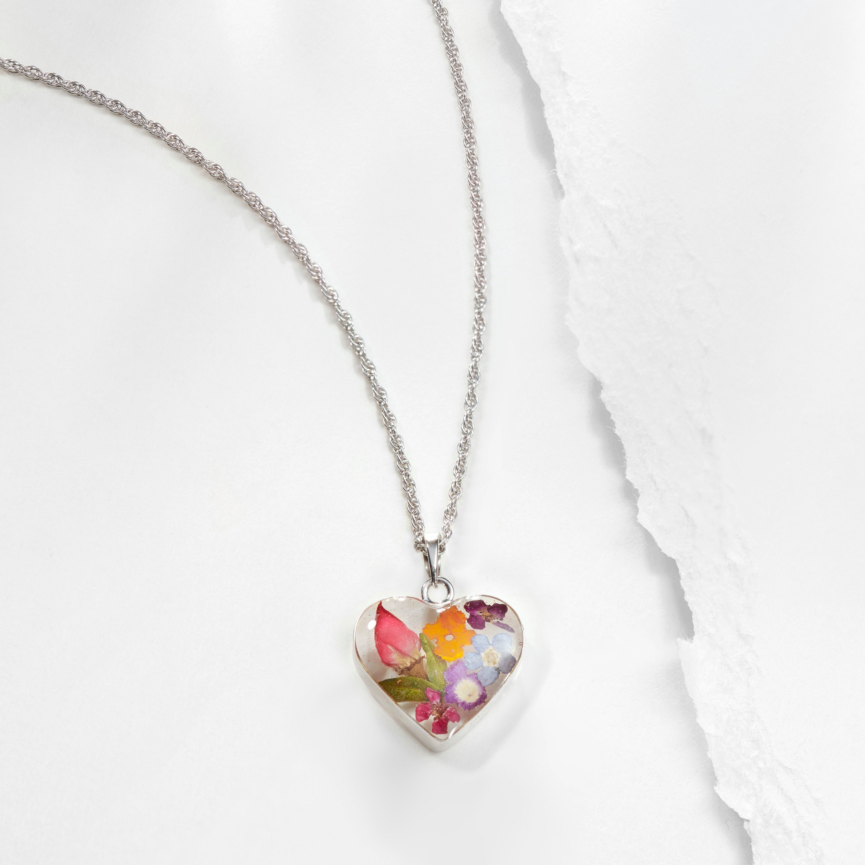 Alma Heart Pendant Necklace with Multi Colored Flowers