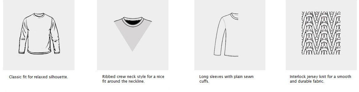 Design details of long sleeve crew neck t-shirts