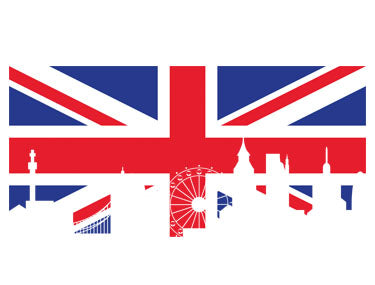 The panorama of London city over Union Jack background on white t-shirt