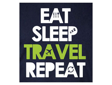'Eat Sleep Travel Repeat' slogan with Green accent