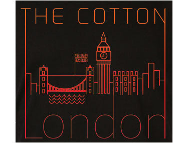 London city silhouettes printed on a cotton Black T-shirt with red accent.