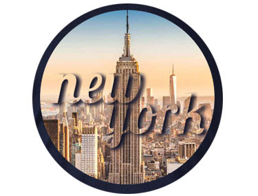 Panorama of New York printed in a circle on Navy T-shirt