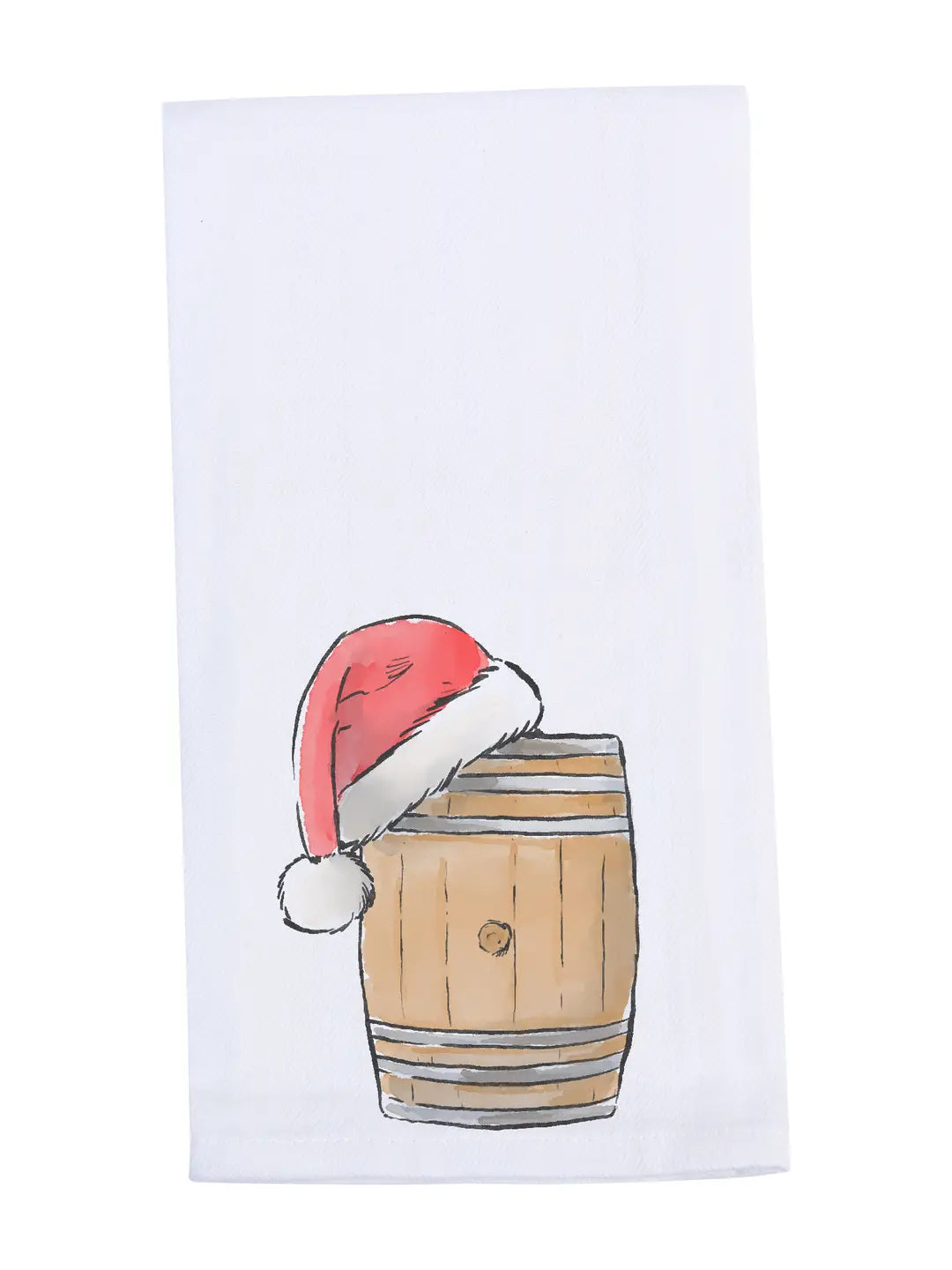 Bourbon Barrel with Santa Hat Christmas Tea Towel