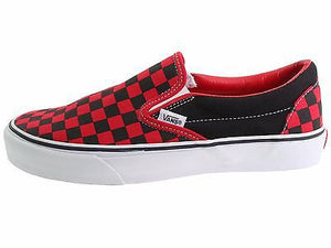 vans classic slip on black red