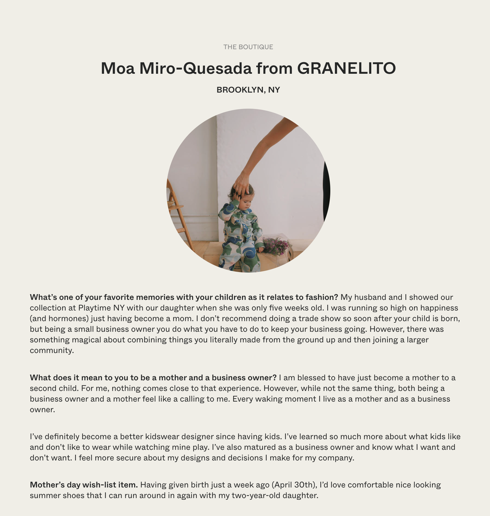 Mother's Day Interview Moa Miró-Quesada | Garmentory