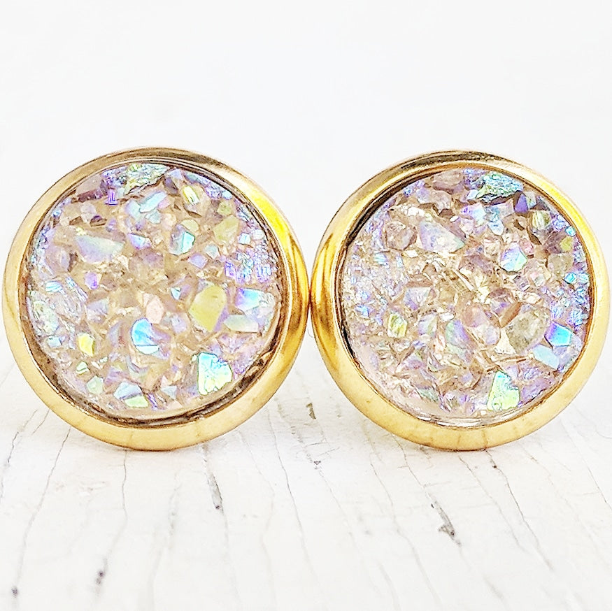 Opal on Gold - Druzy Stud Earrings - Hypoallergenic Posts – Jenna ...