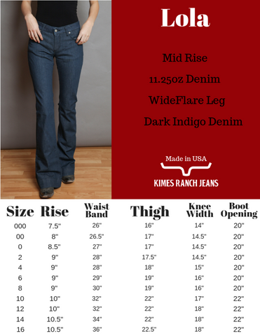 Size Chart (Kimes Ranch Jeans) – Home Folk