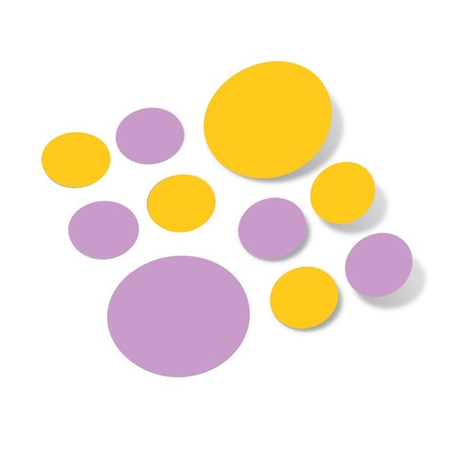Yellow / Lilac Polka Dot Circles Wall Decals