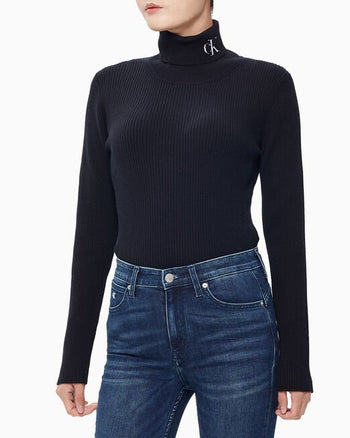 Calvin Klein Women Lip Turtleneck Sweater CK Black J214821AEO – hallyumart