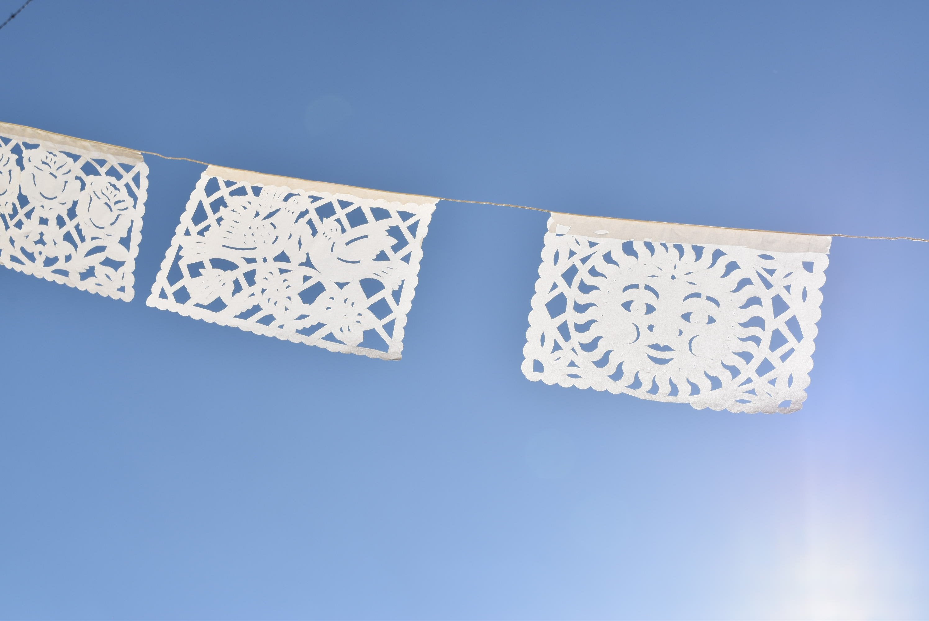 White Papel Picado Bunting 5m 15ft Garland With 12 Medium Flags Artmexico 2507