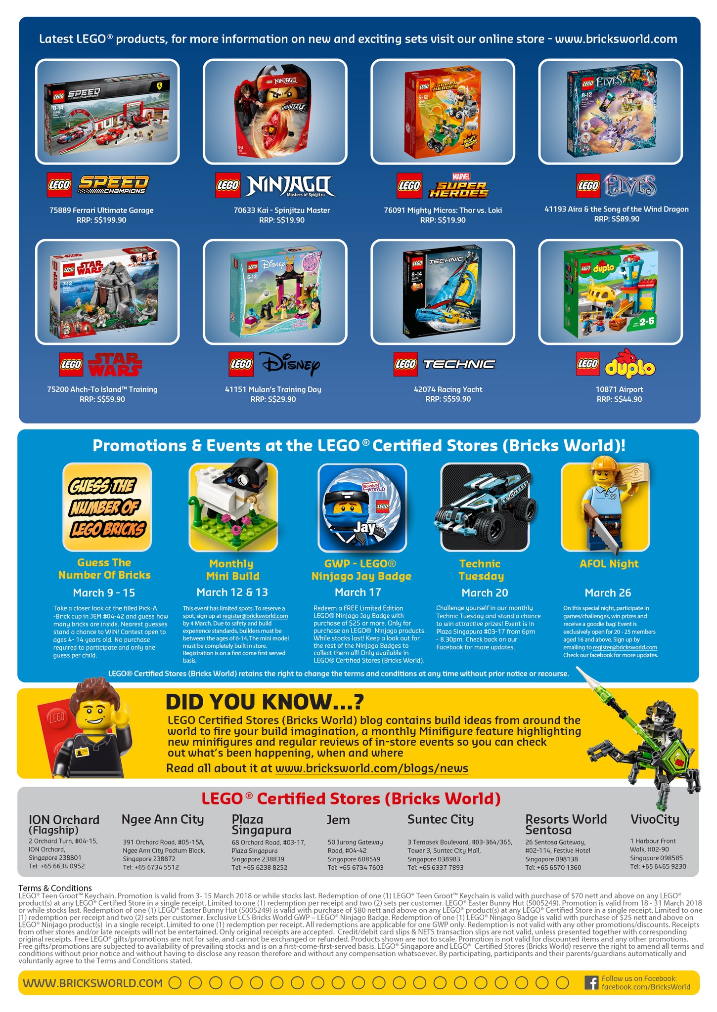 LEGO® Certified Stores (Bricks World) March 2018 Calendar