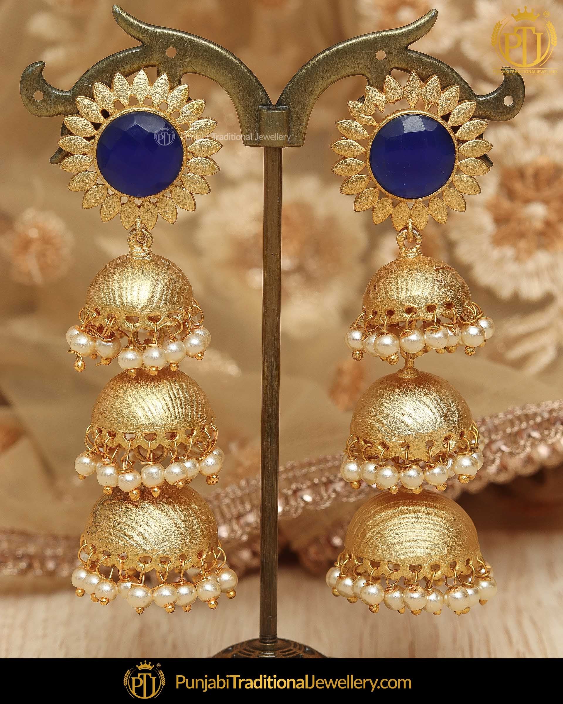 The Royal Touch- Solitaire and CZ Stones Studded Royal Blue Earrings