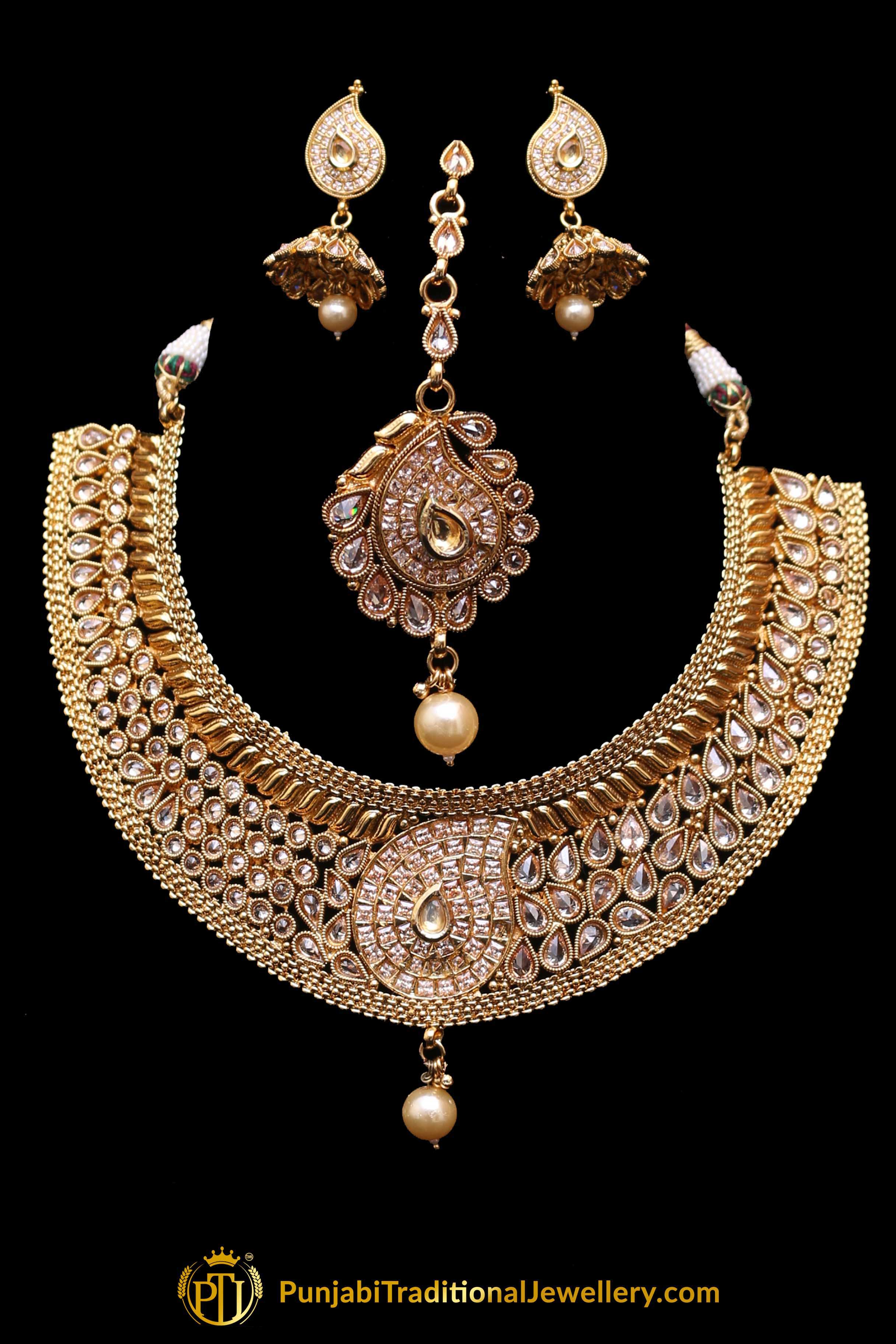 Polki Pearl Choker Necklace Set By Punjabi Traditional Jewellery ...