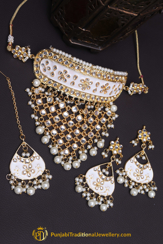 White Choker Pearl Kundan Meena 