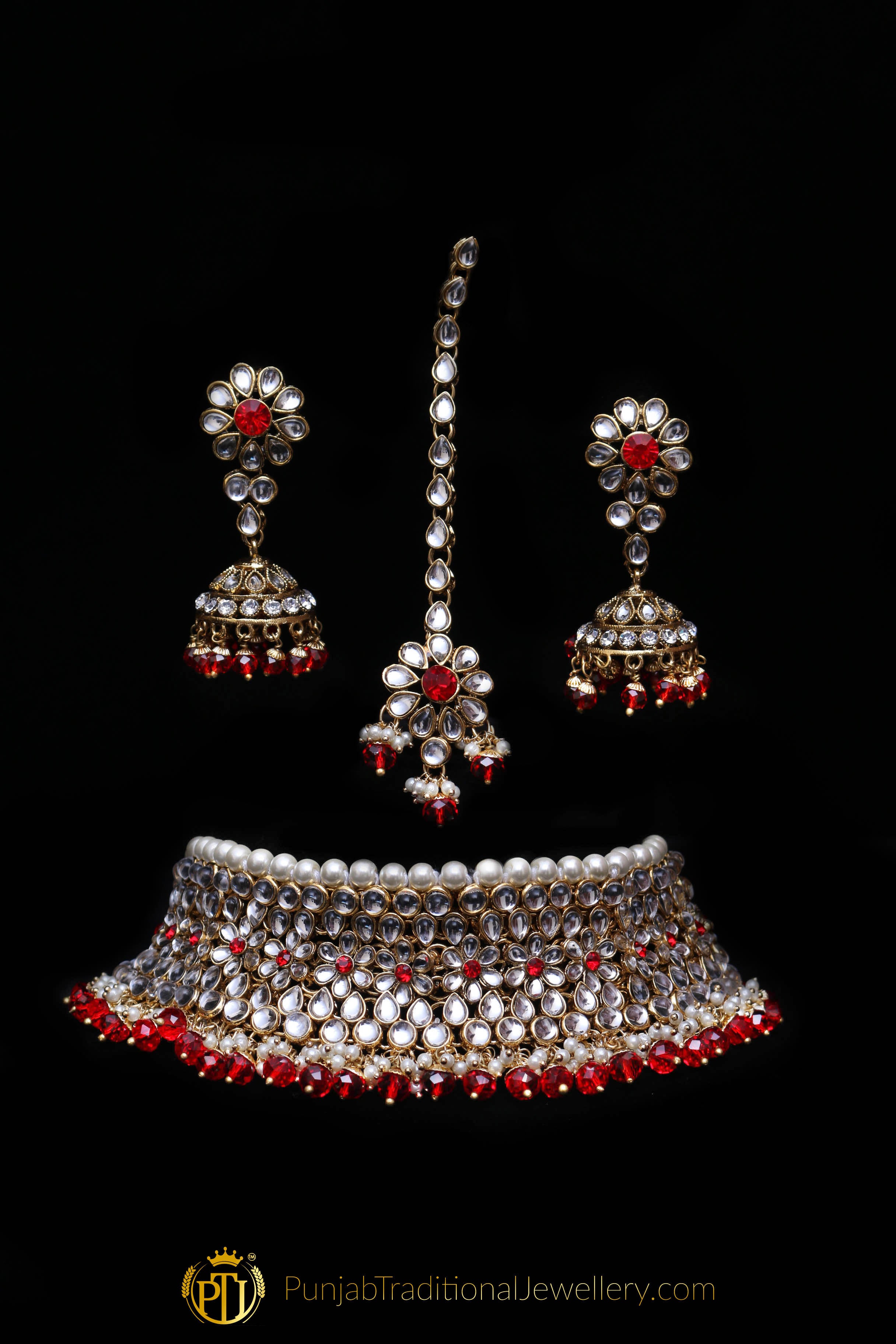 White Pearl Kundan Choker Necklace Set 