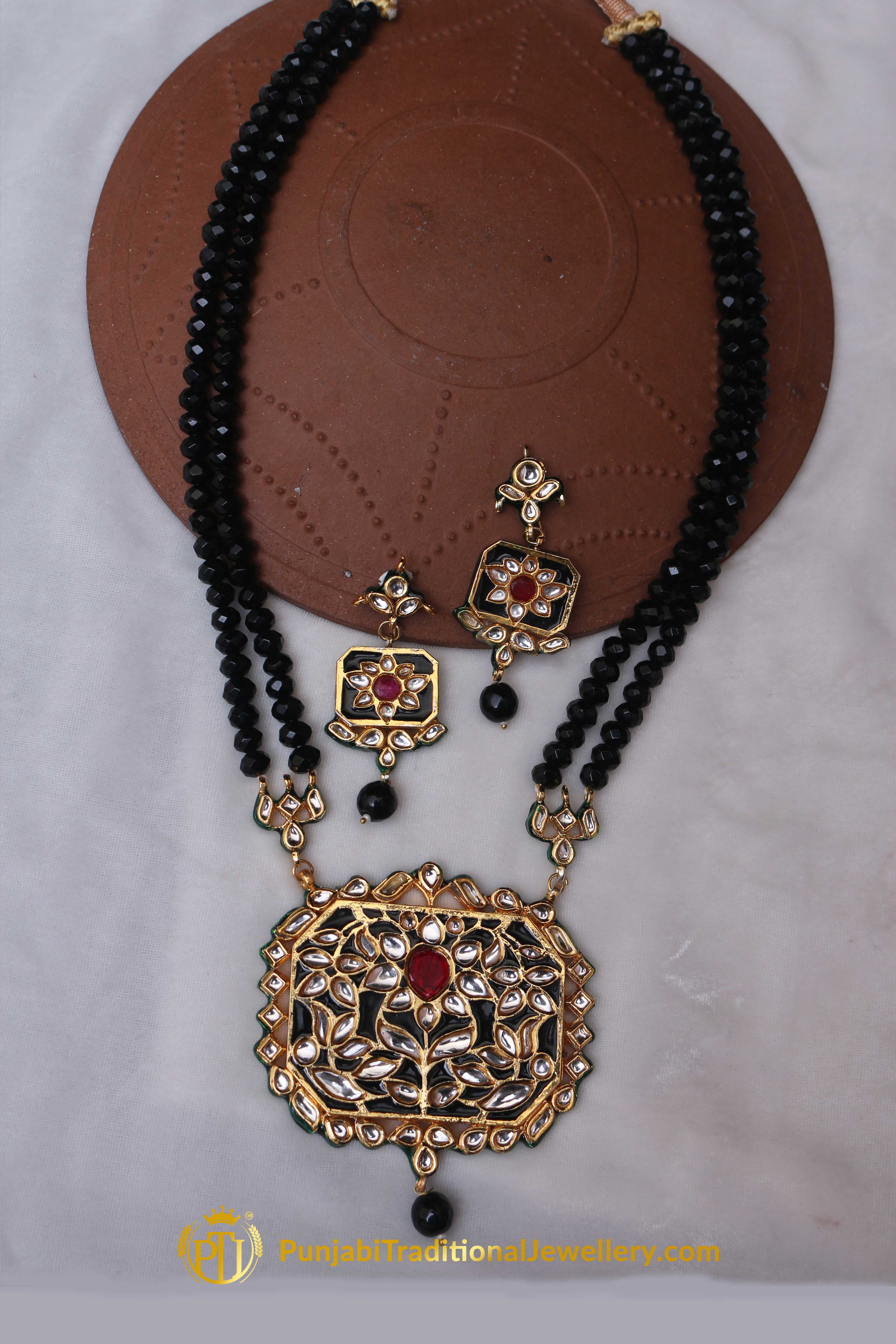 Red Black Kundan Meena Necklace Set By 