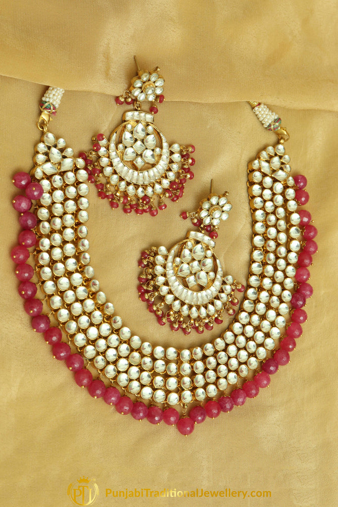 Fahima Hot Pink Kundan Pearl Necklace 