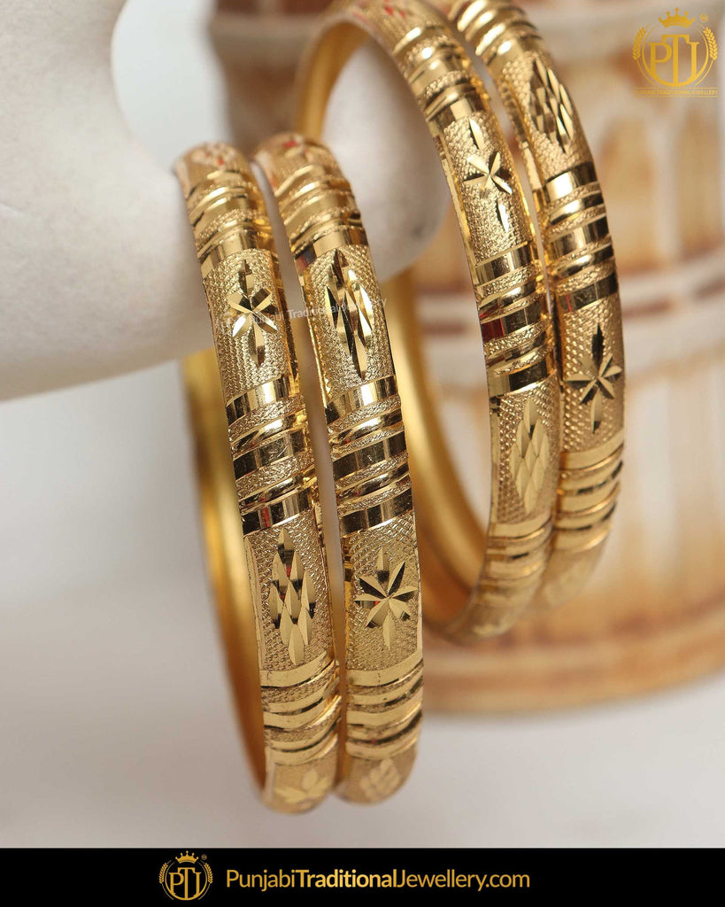 Gold Finished Karra Bangles (Pair)| Punjabi Traditional Jewellery Excl ...