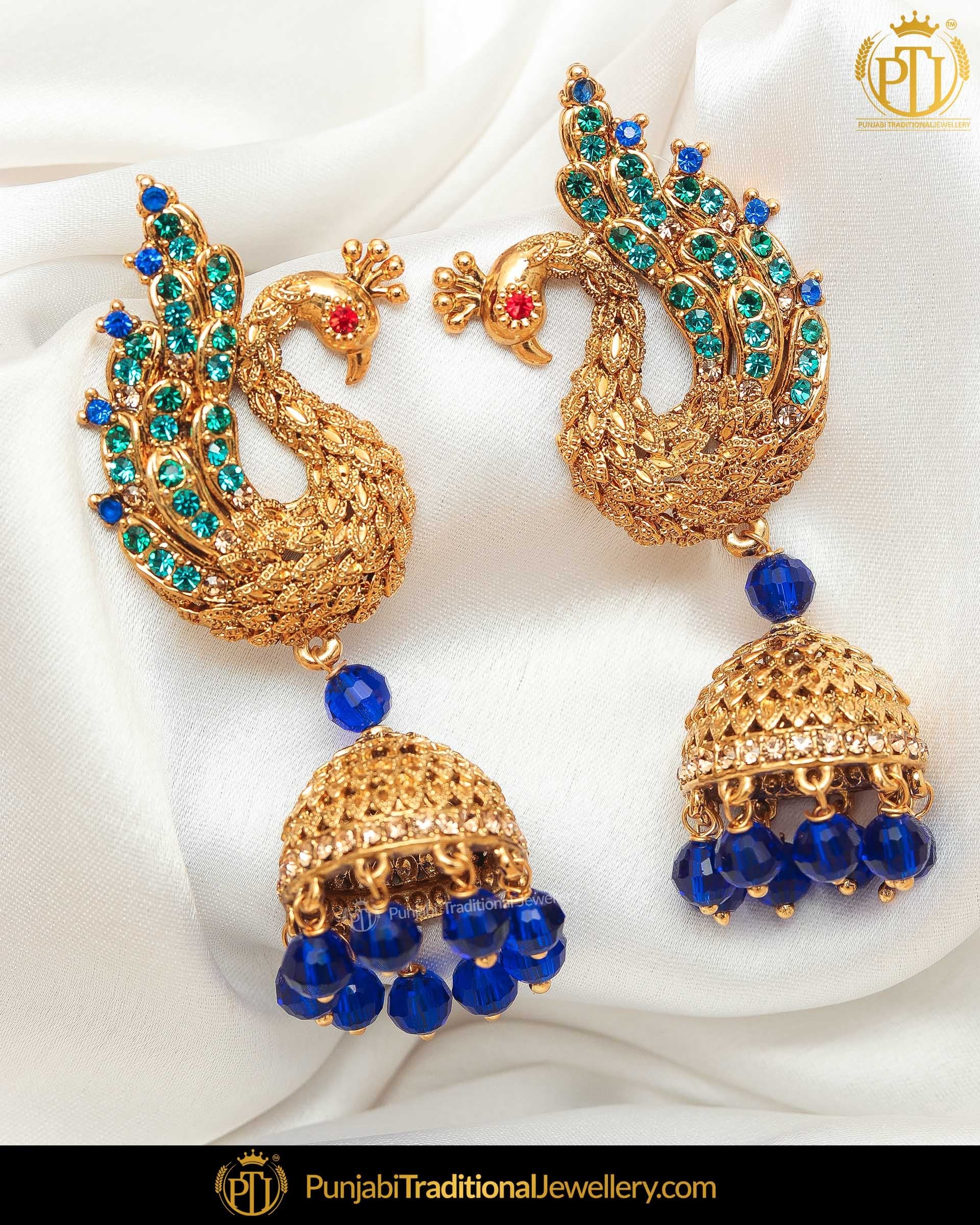 Wonderful AD Peacock Design Earrings - South India Jewels