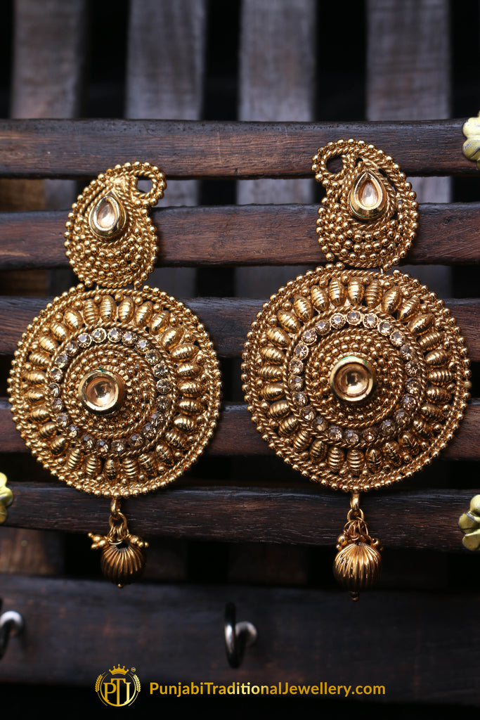 Indian traditional design kundan work 22 k 22 carat gold stud earring with  pearl | eBay