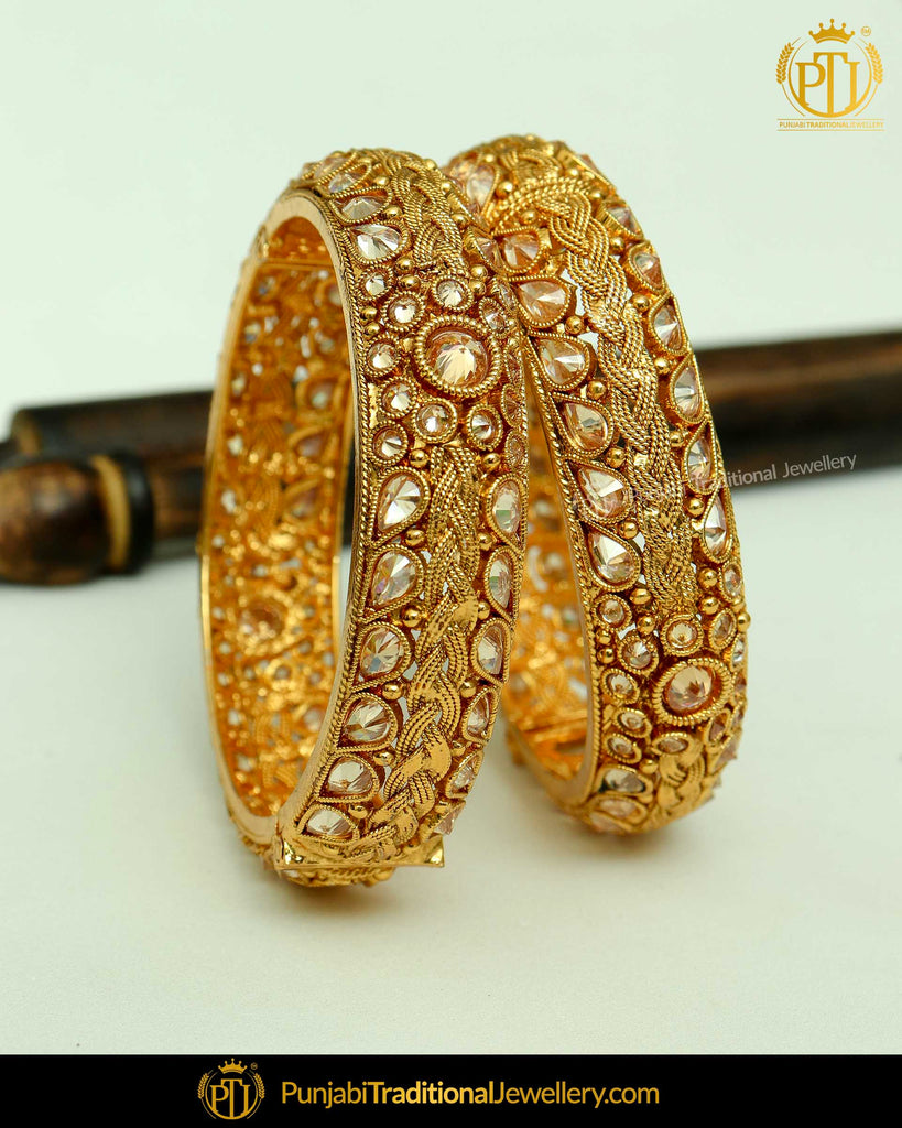 Antique Gold Finished Polki bangles 