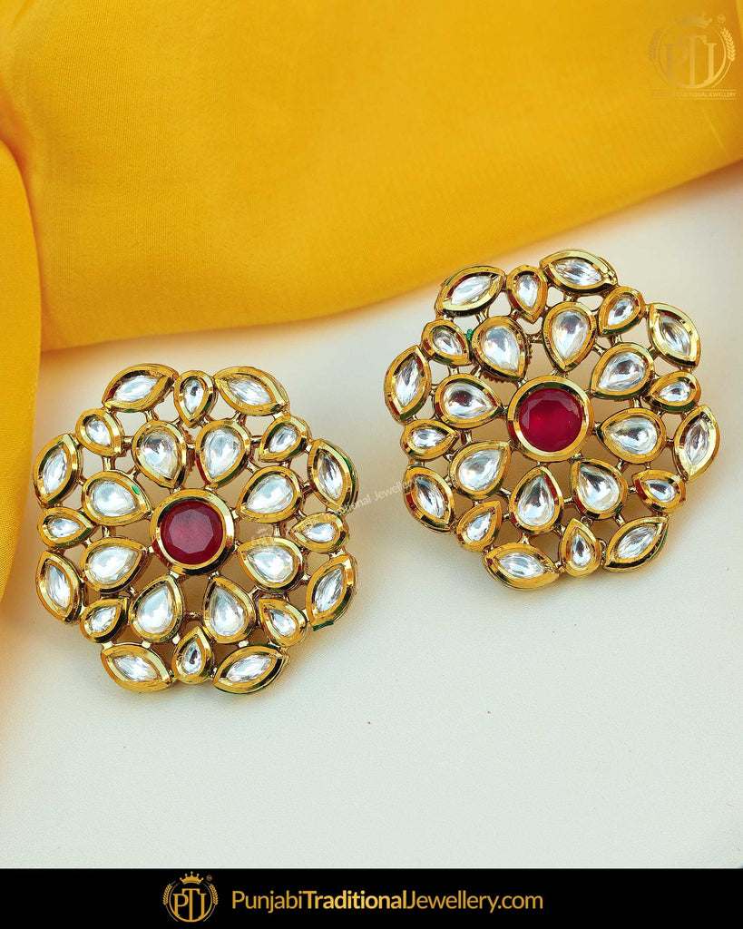 Gold Finished Kundan Stone Rubby Stud Earrings Punjabi Traditional J Punjabi Traditional Jewellery