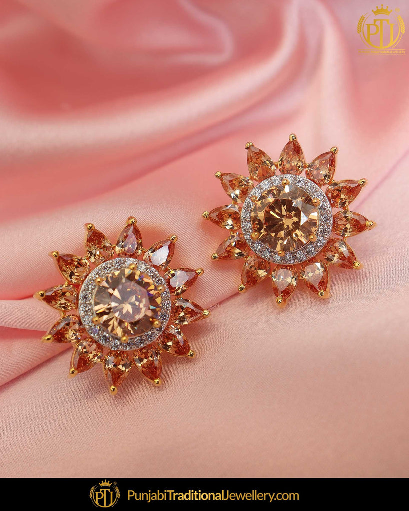 Gold Finished American Diamond Stud Earrings Punjabi Traditional