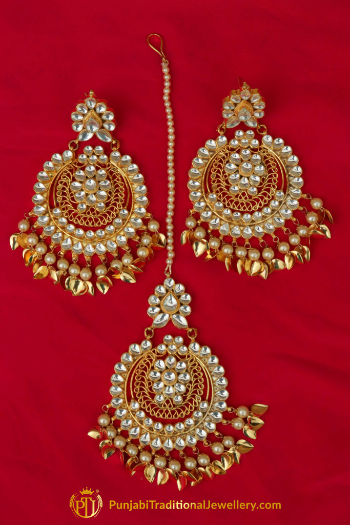 Nazakat Traditional Gold Plated Earrings Tikka Set (Powder blue) –  KaurzCrown.com