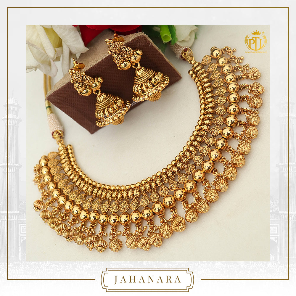 Jahanara Antique Gold Necklace Set 